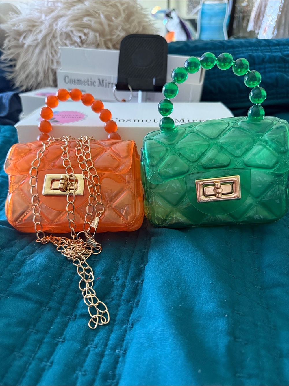 Orange and Green Mini Jelly Top-Handle Bag Pair With Crossbody Chains NWOT